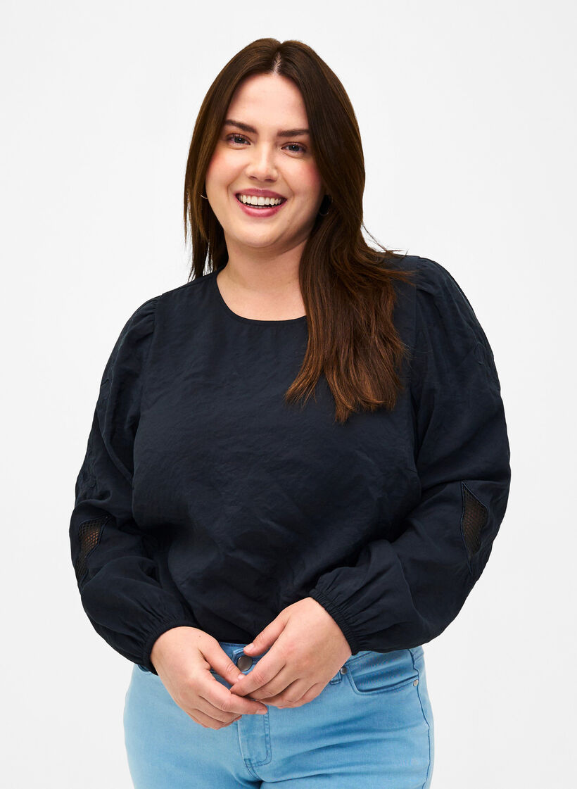 Bluzka z modalu TENCEL™ z haftowanymi detalami, Black, Model image number 0