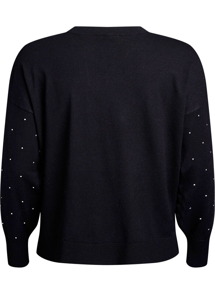 Luzna bluzka dzianinowa ze strasem, Czarne, Packshot image number 1