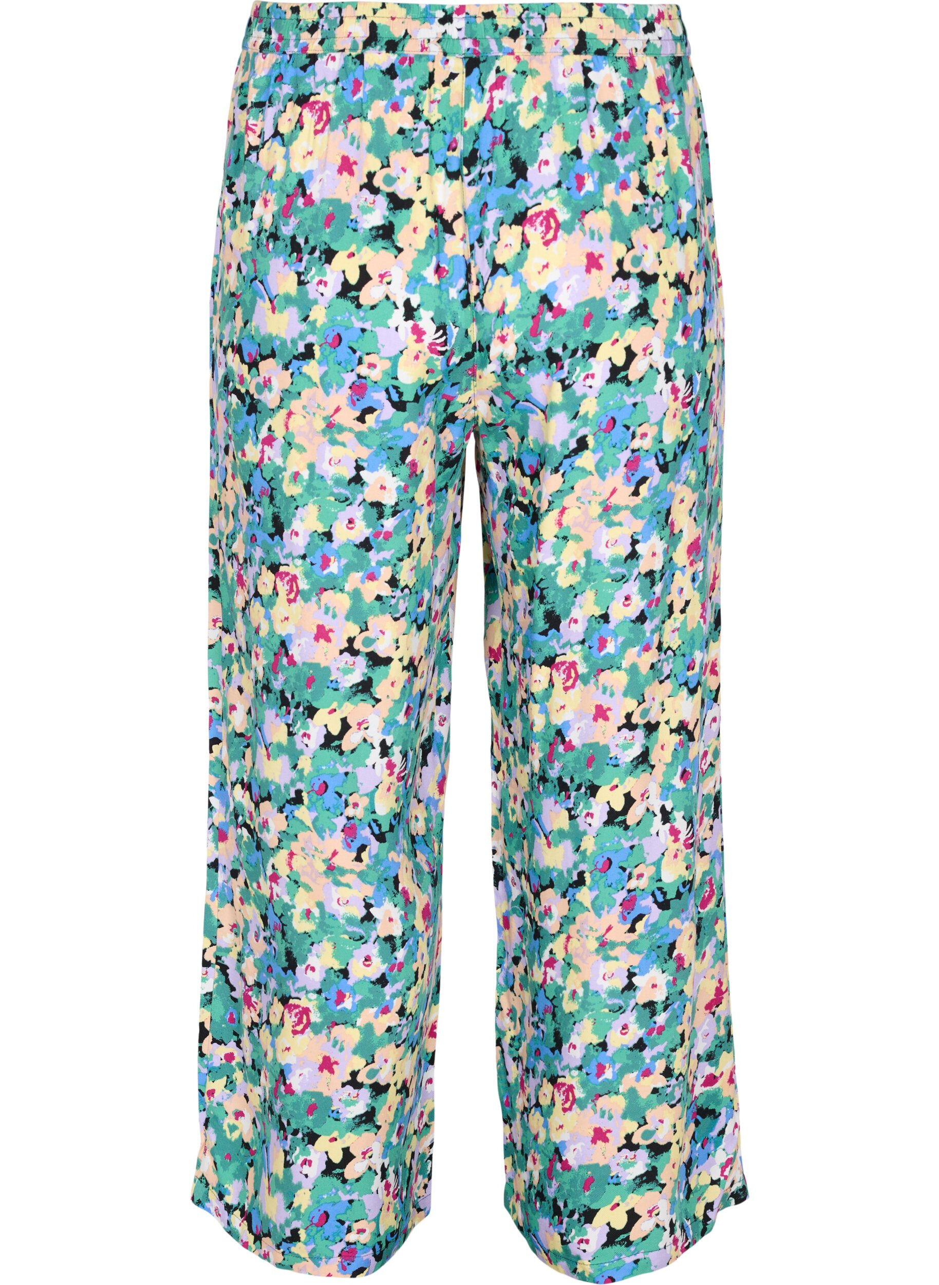 Zizzi Loose printed viscose trousers, Multi AOP, Packshot image number 1