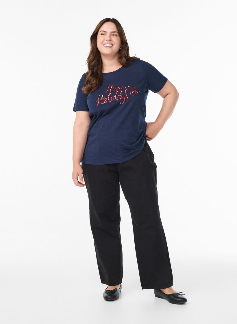 Koszulka swiateczna z bawelny organicznej, Niebieskie, Model image number 1