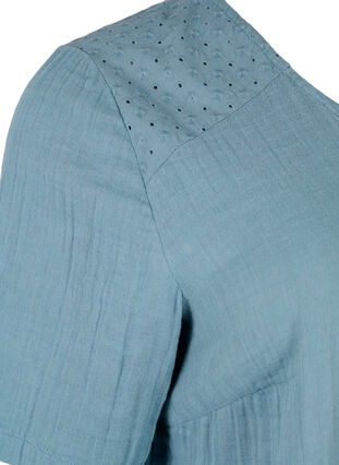 Bawelniana bluzka z haftem i krótkimi rekawami, Smoke Blue, Packshot image number 3