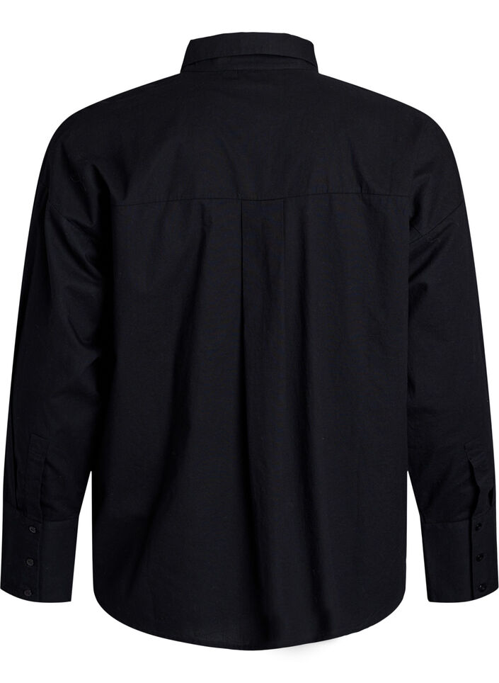 Koszula bawelniana z kwiatowym haftem w tym samym kolorze, Czarne, Packshot image number 1