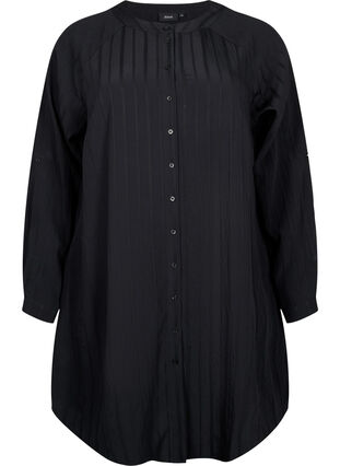 Dluga koszula z wiskozy ze struktura w paski, Black, Packshot image number 0