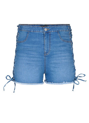 Szorty jeansowe ze sznurowaniem, Blue Denim, Packshot image number 0