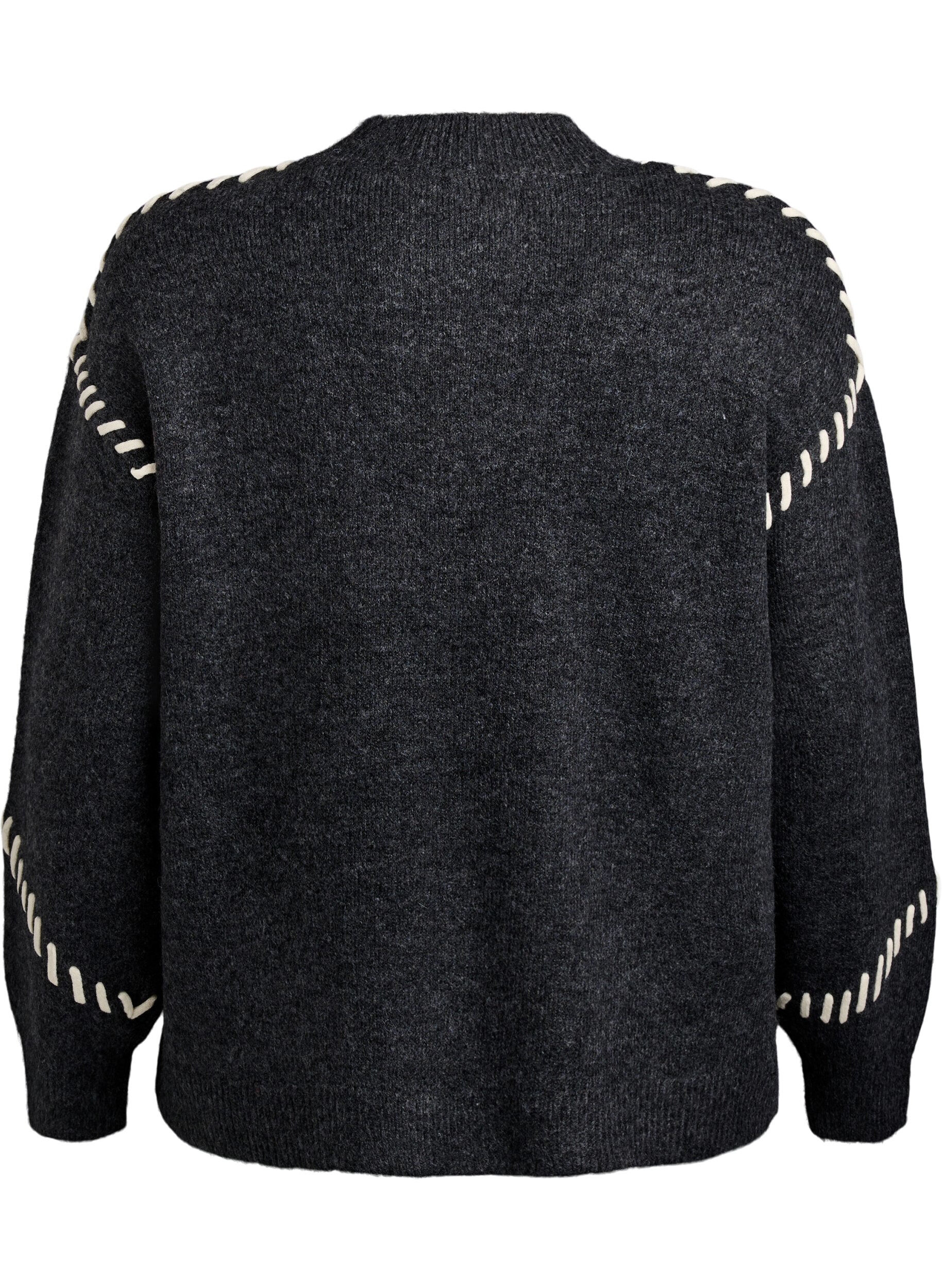 Zizzi Sweter z ozdobnymi sciegami, Ciemnoszary, Packshot image number 1
