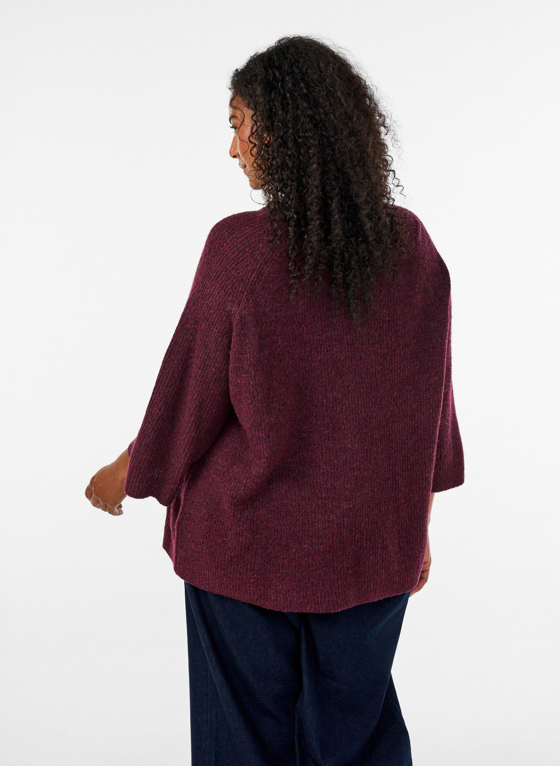 ZizziPrazkowany sweter z rekawami 3/4, Czerwony, Model image number 2